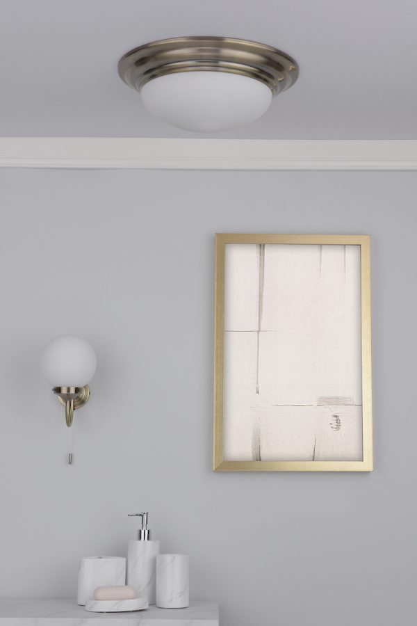 Barclay Bathroom Wall Light Antique Brass Opal Glass IP44 - Image 7