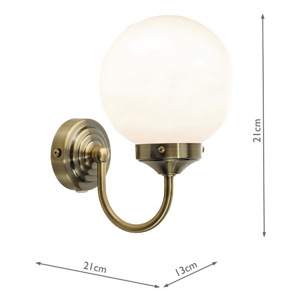 Barclay Bathroom Wall Light Antique Brass Opal Glass IP44 - Image 8