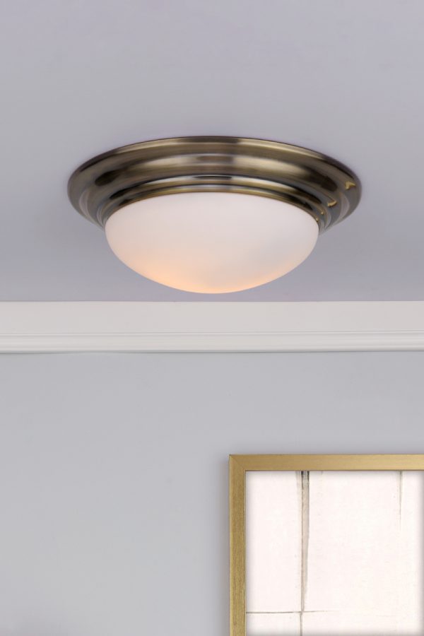 Barclay Large Bathroom Flush Antique Brass Opal Glass IP44 - Image 3