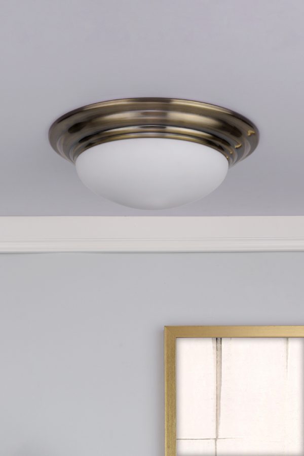 Barclay Large Bathroom Flush Antique Brass Opal Glass IP44 - Image 4