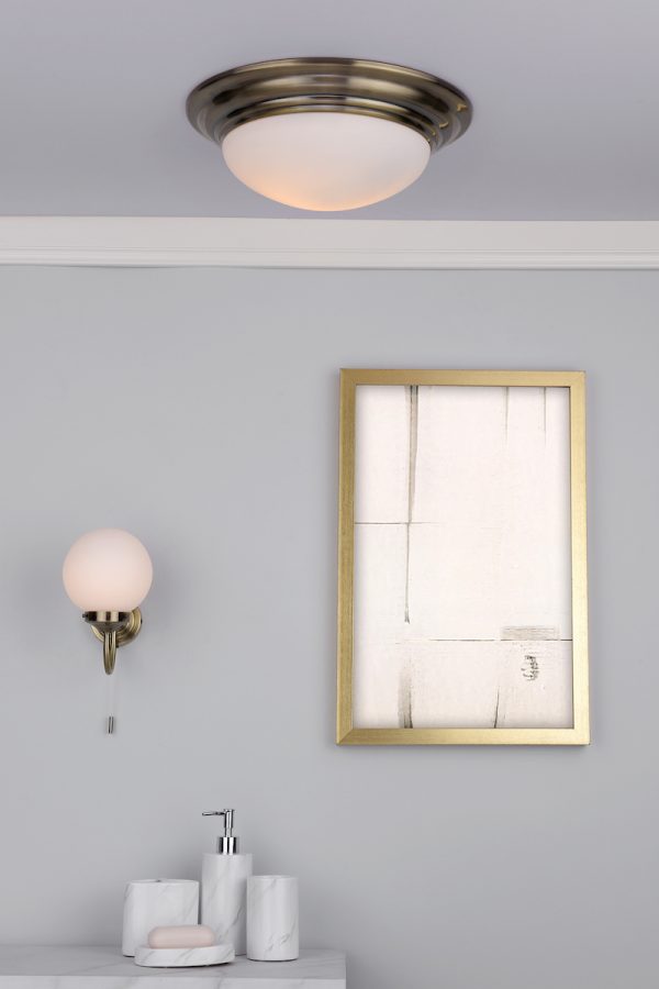 Barclay Large Bathroom Flush Antique Brass Opal Glass IP44 - Image 5