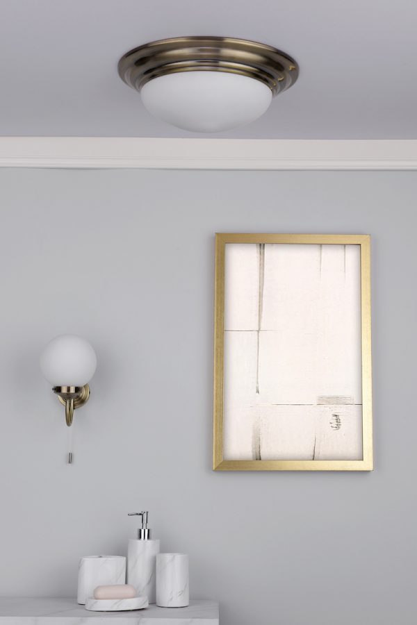Barclay Large Bathroom Flush Antique Brass Opal Glass IP44 - Image 6