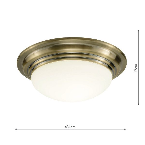 Barclay Small Bathroom Flush Antique Brass Opal Glass IP44 - Image 2