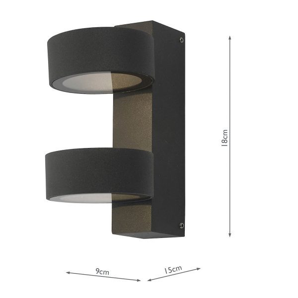 Bohdan Outdoor 2 Light Wall Light Matt Grey IP65 LED - Image 6