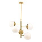 Bombazine 5 Light Pendant Natural Brass & Opal Glass