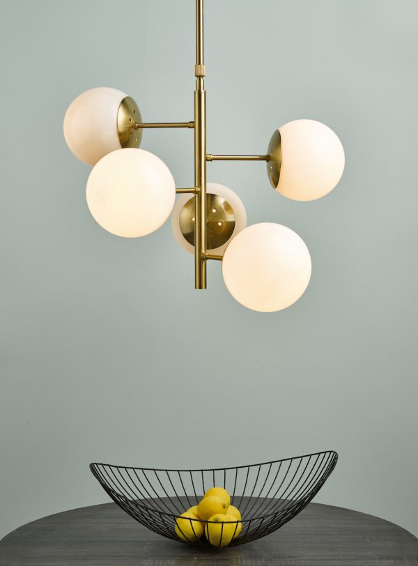 Bombazine 5 Light Pendant Natural Brass & Opal Glass - Image 5
