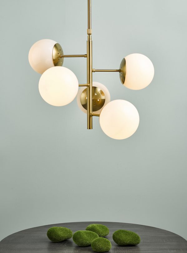 Bombazine 5 Light Pendant Natural Brass & Opal Glass - Image 6