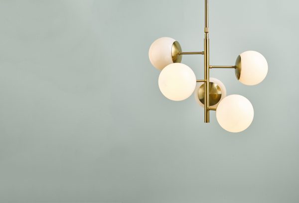 Bombazine 5 Light Pendant Natural Brass & Opal Glass - Image 7