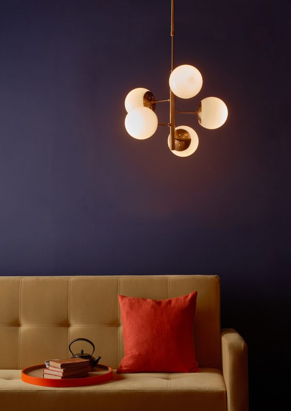 Bombazine 5 Light Pendant Natural Brass & Opal Glass - Image 8