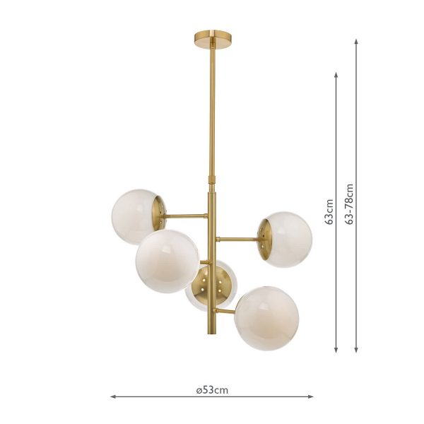 Bombazine 5 Light Pendant Natural Brass & Opal Glass - Image 9