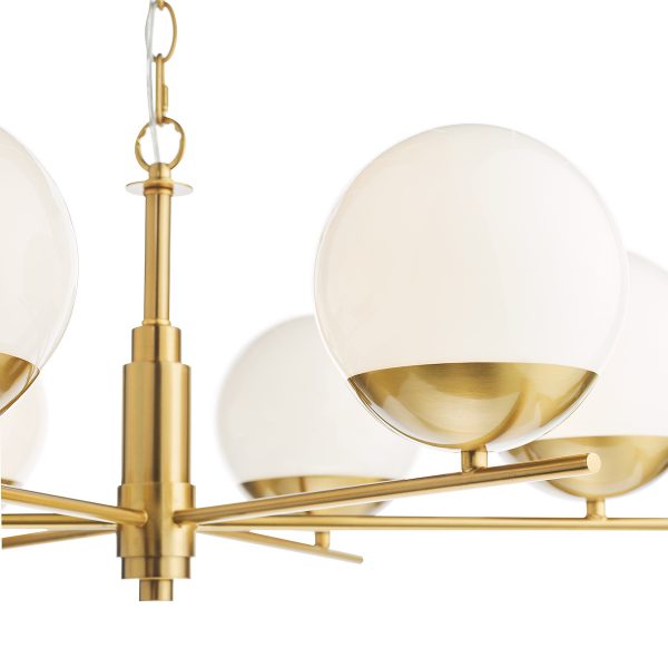 Bombazine 6 Light Pendant Natural Brass and Opal Glass - Image 3