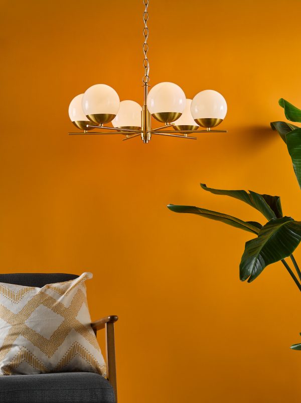 Bombazine 6 Light Pendant Natural Brass and Opal Glass - Image 8