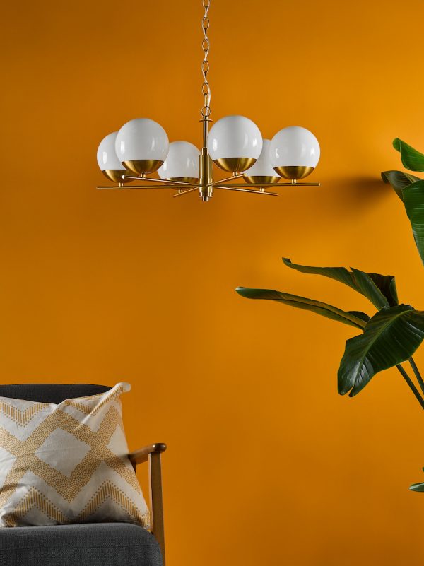 Bombazine 6 Light Pendant Natural Brass and Opal Glass - Image 9
