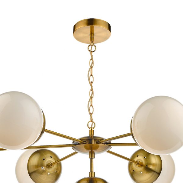 Bombazine 7 Light Pendant Natural Brass & White Opal Glass - Image 3