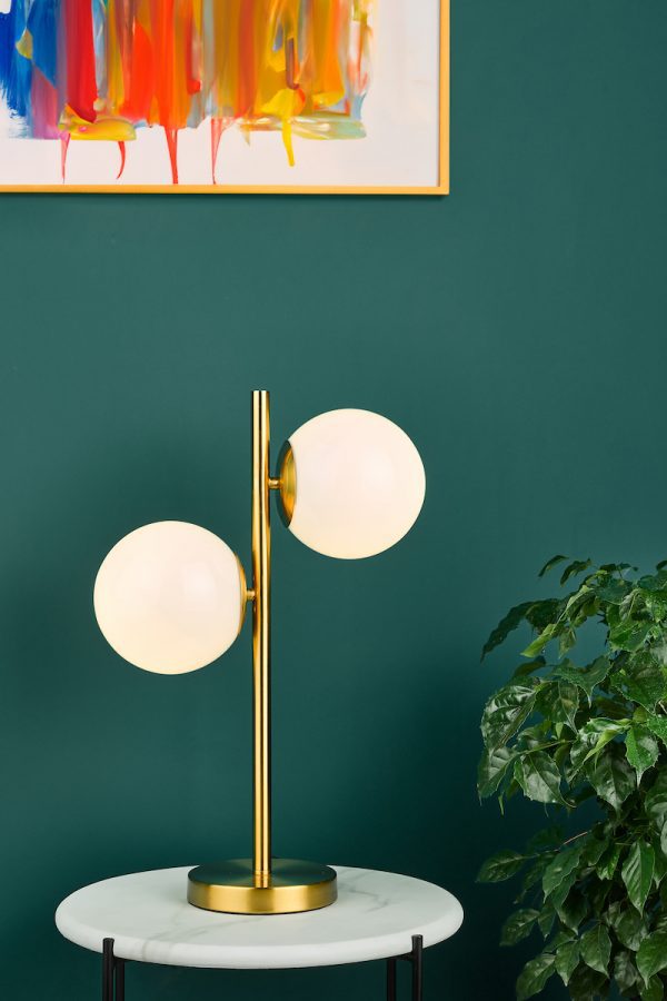 Bombazine 2 Light Table Lamp Natural Brass Opal Glass - Image 6