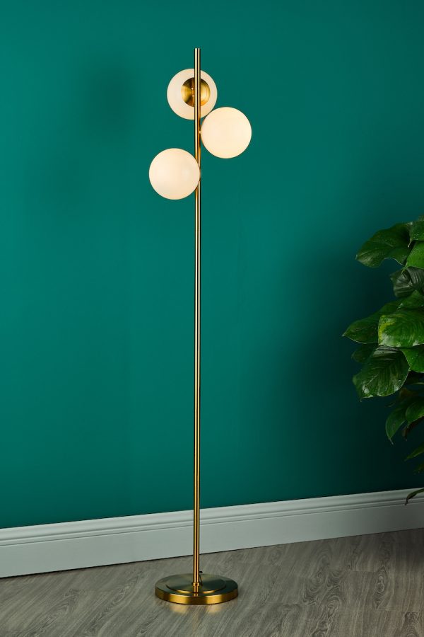 Bombazine 3 Light Floor Lamp Natural Brass Opal Glass - Image 4