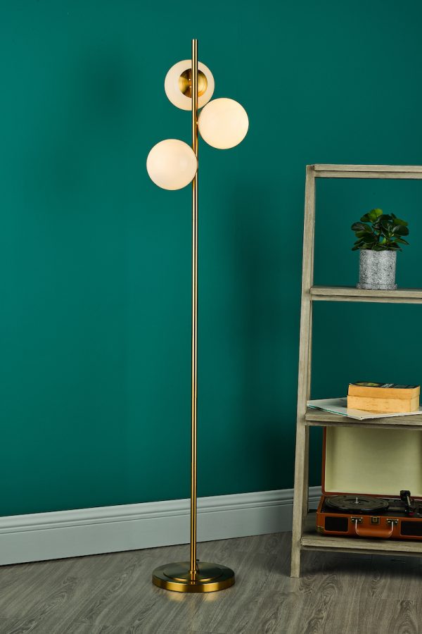 Bombazine 3 Light Floor Lamp Natural Brass Opal Glass - Image 5