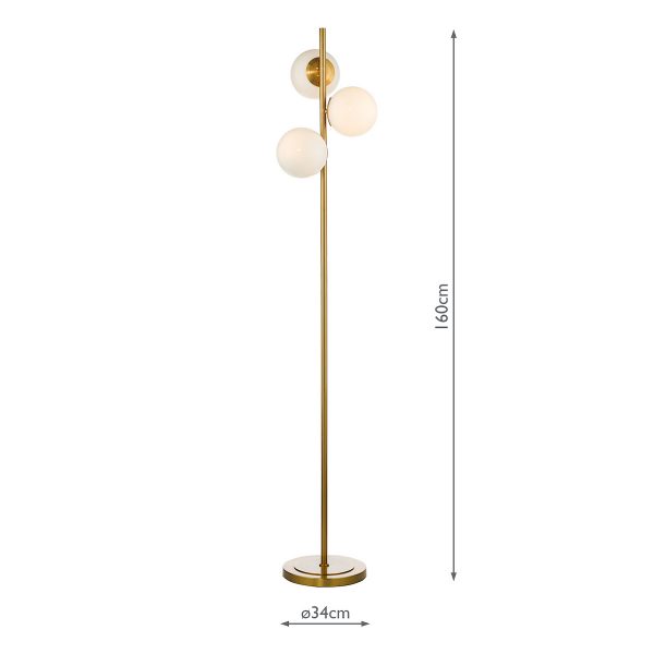 Bombazine 3 Light Floor Lamp Natural Brass Opal Glass - Image 6
