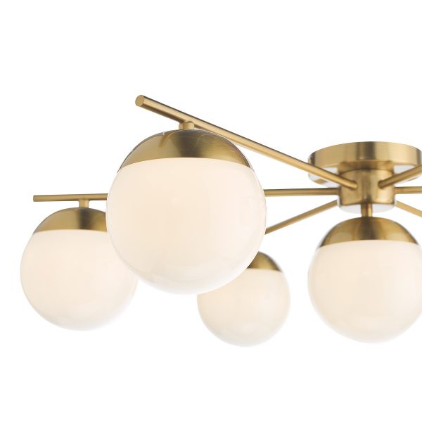 Bombazine 7 Light Semi-Flush Natural Brass and Opal Glass - Image 3