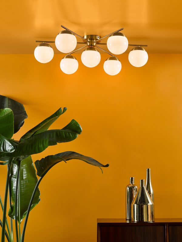 Bombazine 7 Light Semi-Flush Natural Brass and Opal Glass - Image 5