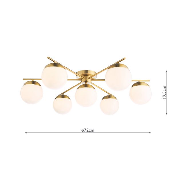 Bombazine 7 Light Semi-Flush Natural Brass and Opal Glass - Image 7