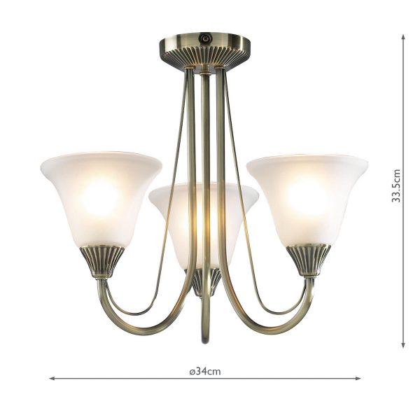 Boston 3 Light Semi Flush Antique Brass complete with Glass - Image 4