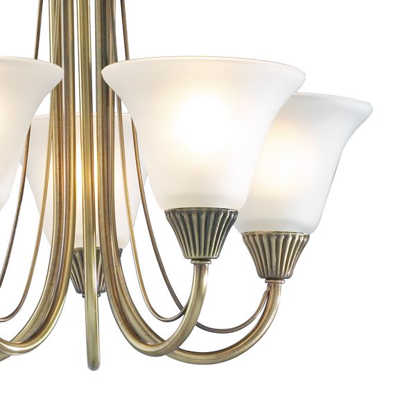 Boston 5 Light Semi Flush Antique Brass Opal Glass - Image 2