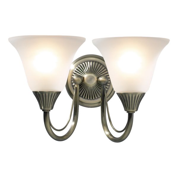 Boston 2 Light Wall Light Antique Brass Opaque Glass