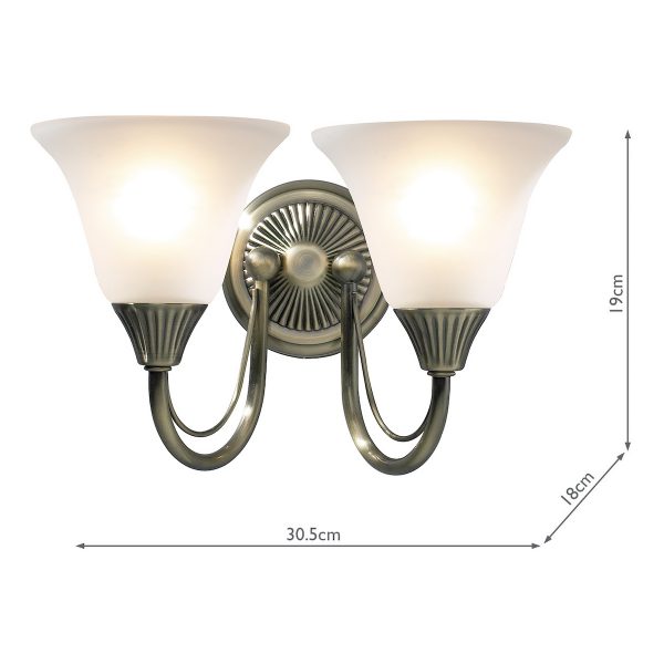 Boston 2 Light Wall Light Antique Brass Opaque Glass - Image 4