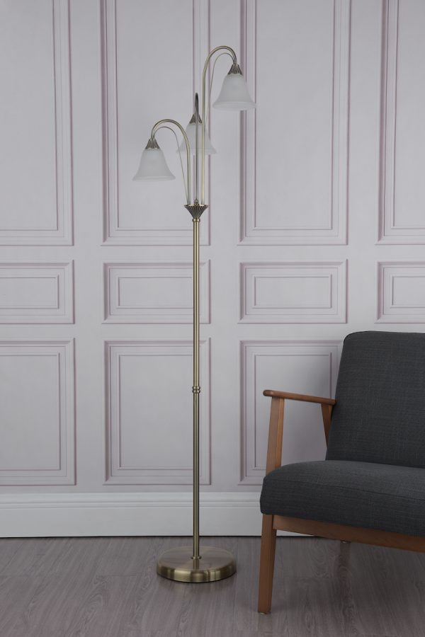 Boston 3 Light Floor Lamp Antique Brass Opaque Glass - Image 5