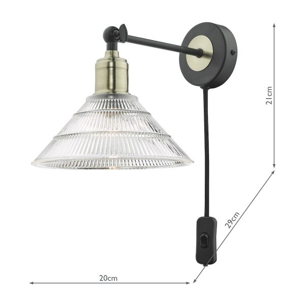 Boyd Wall Light Antique Brass & Matt Black With Glass Shade - Plug In - Image 5