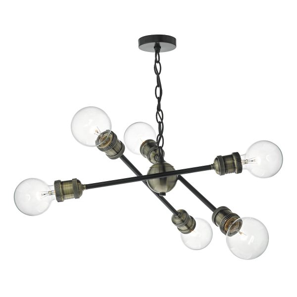 Brigade 6 Light Pendant Black & Antique Brass