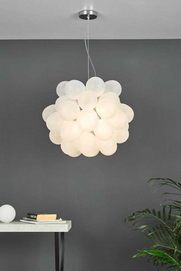 Bubbles 6 Light Pendant Polished Chrome Frosted Glass - Image 5