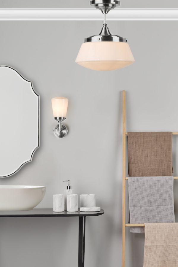 Caden Bathroom Semi Flush Polished Chrome Opal Glass IP44 - Image 4