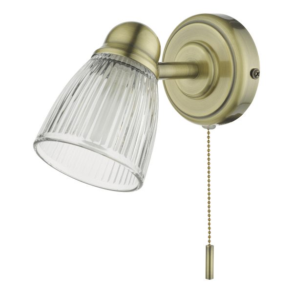 Cedric Bathroom Single Wall Spotlight Antique Brass Glass IP44 - Image 2