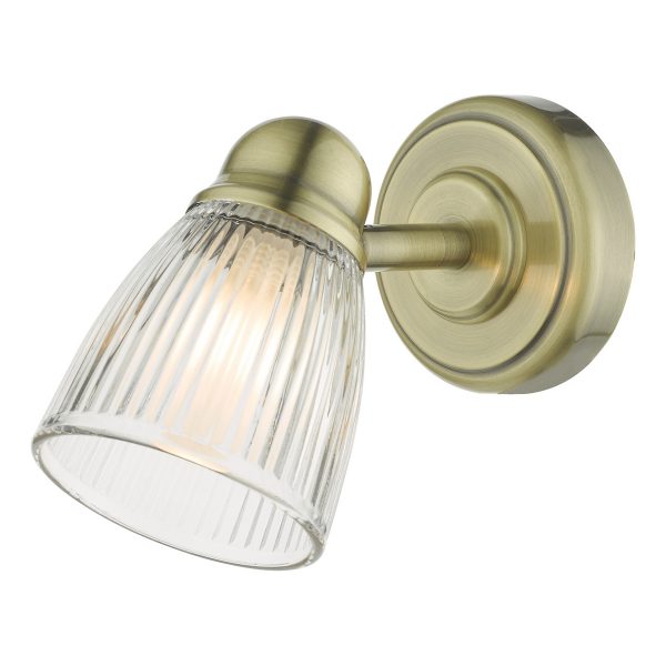 Cedric Bathroom Single Wall Spotlight Antique Brass Glass IP44 - Image 3