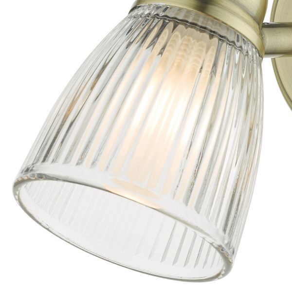 Cedric Bathroom Single Wall Spotlight Antique Brass Glass IP44 - Image 4