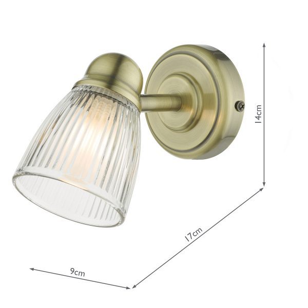 Cedric Bathroom Single Wall Spotlight Antique Brass Glass IP44 - Image 7