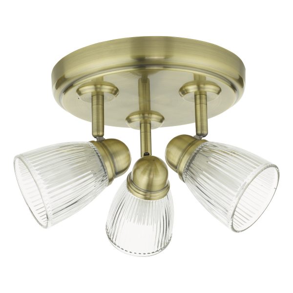 Cedric Bathroom 3 Light Spotlight Antique Brass Glass IP44 - Image 2