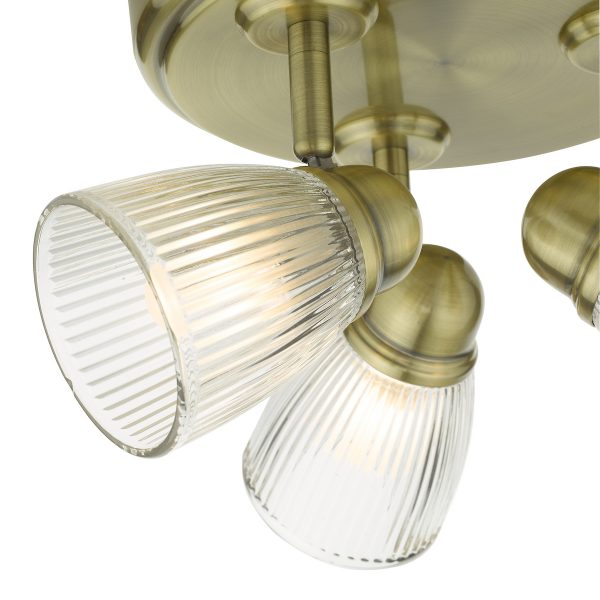 Cedric Bathroom 3 Light Spotlight Antique Brass Glass IP44 - Image 3