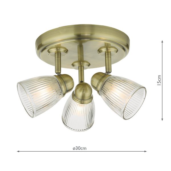 Cedric Bathroom 3 Light Spotlight Antique Brass Glass IP44 - Image 6