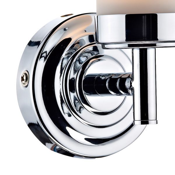 Century Bathroom Wall Light Polished Chrome Opal Glass IP44 - Image 2