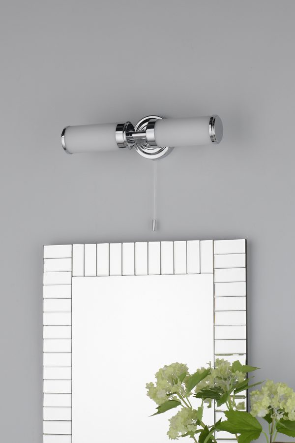 Century Bathroom 2 Light Wall Light Polished Chrome Opal Glass IP44 - Image 5