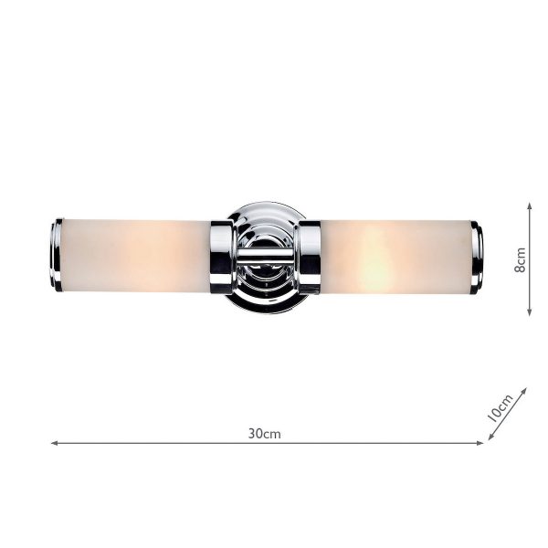 Century Bathroom 2 Light Wall Light Polished Chrome Opal Glass IP44 - Image 6