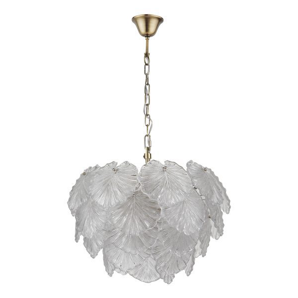 Courtney 10 Light Pendant Textured Glass and Antique Brass - Image 2