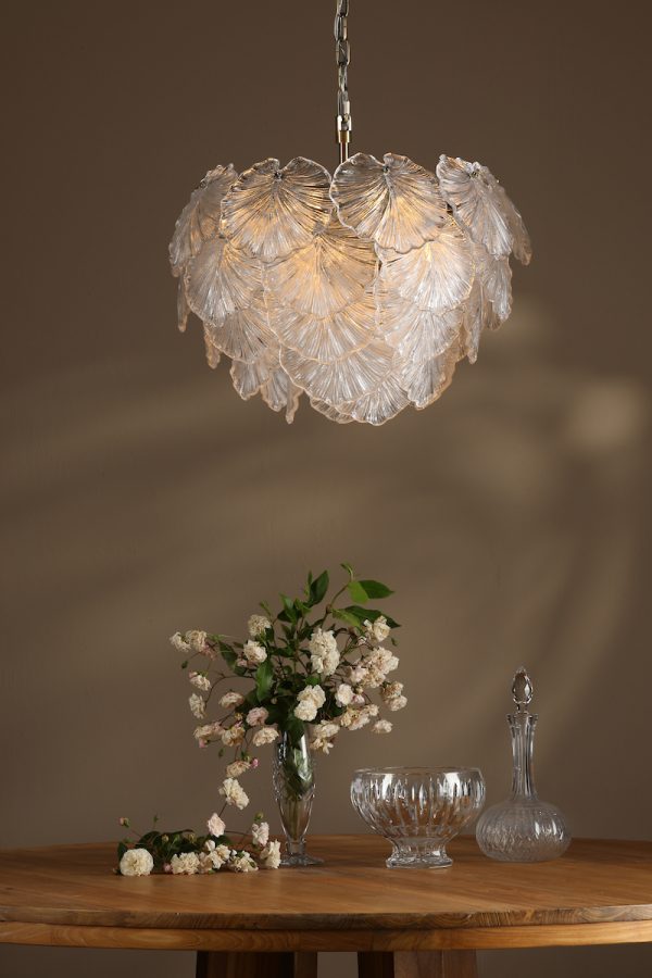Courtney 10 Light Pendant Textured Glass and Antique Brass - Image 6