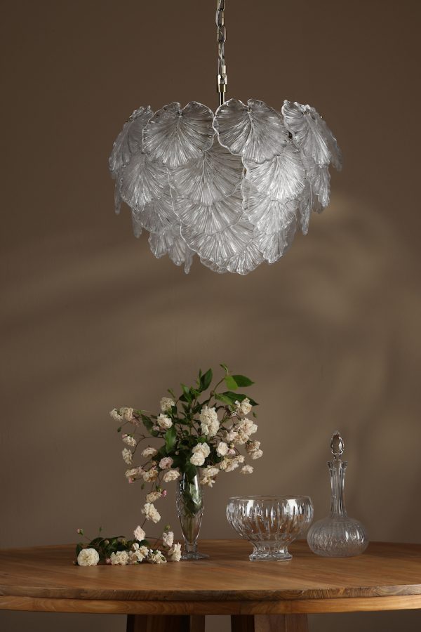 Courtney 10 Light Pendant Textured Glass and Antique Brass - Image 7