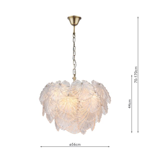 Courtney 10 Light Pendant Textured Glass and Antique Brass - Image 8