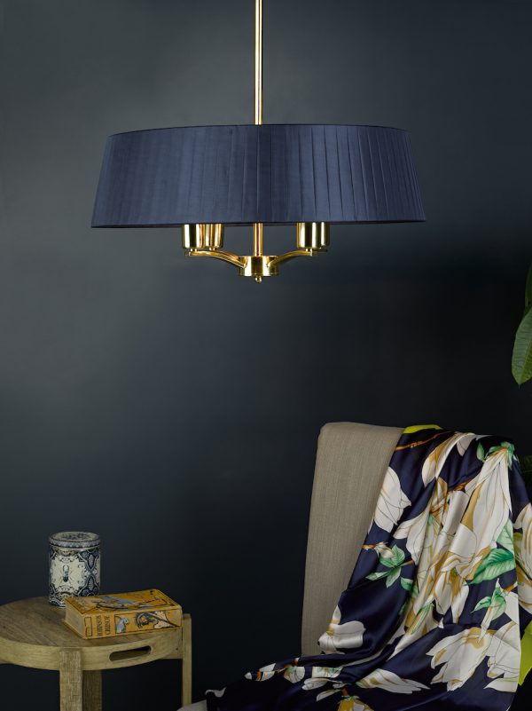 Cristin 4 Light Pendant Satin Brass With Navy Shade - Image 4