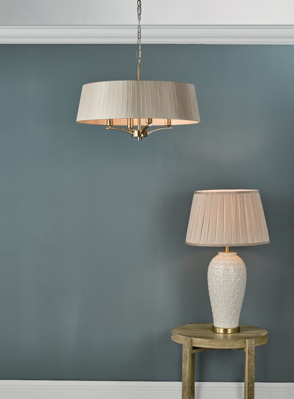 Cristin 4 Light Pendant Antique Brass With Taupe Shade - Image 4